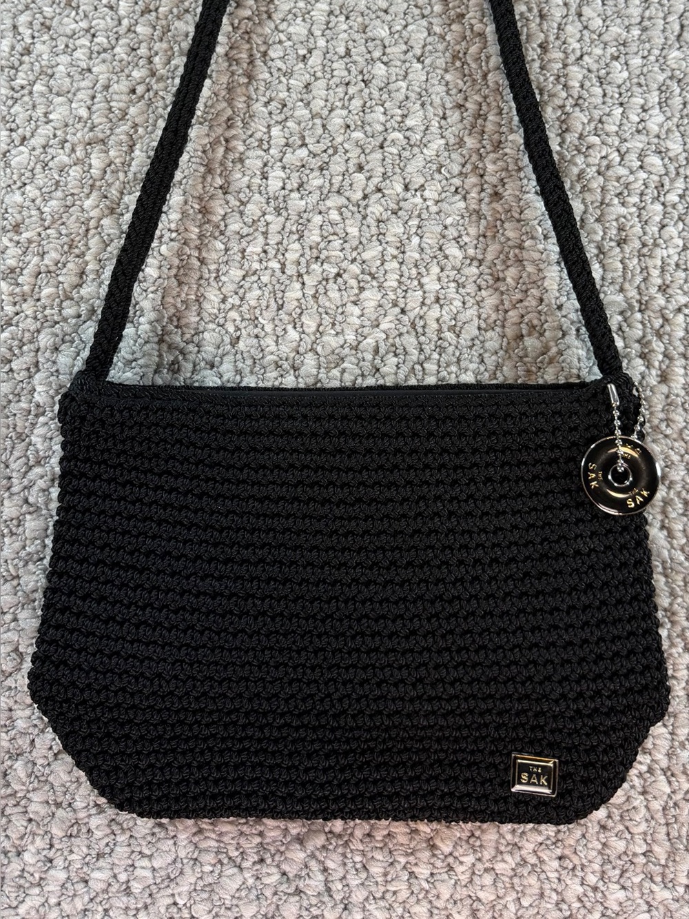 NWOT ‘The Sak’ Small Black Hand Crocheted Shoulder Bag